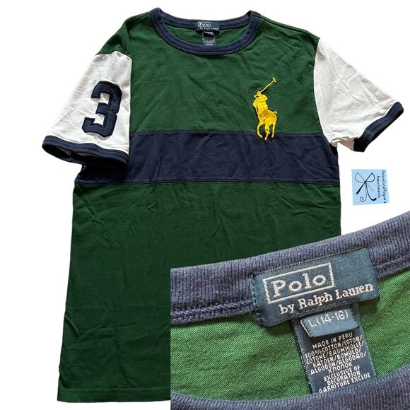 Polo by Ralph Lauren Big Pony Colorblocked T-shirt Kids Sz L (14-16) - Picture 1 of 4
